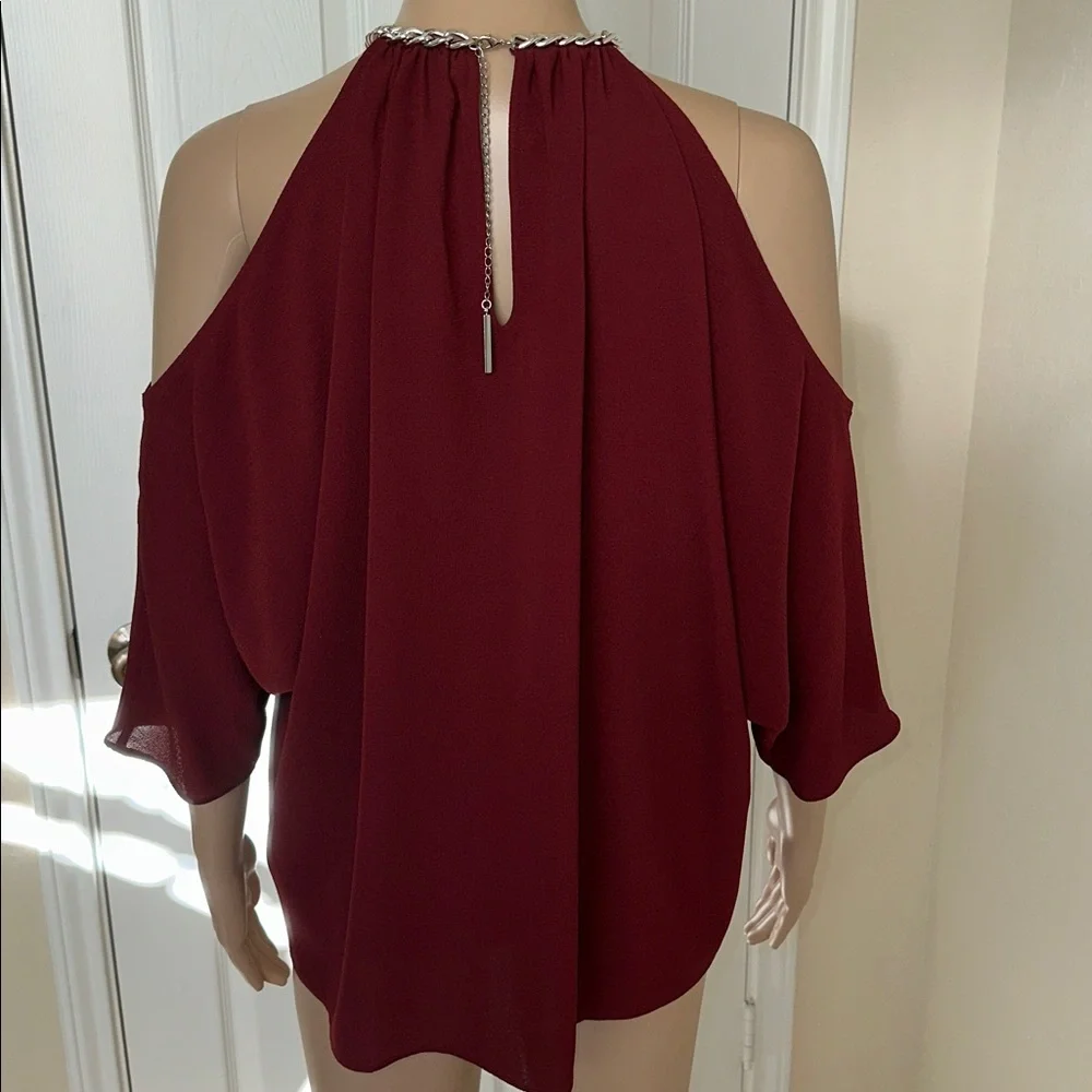 MICHAEL Michael Kors Burgundy Cold-Shoulder Halter Blouse - Picture 5 of 14
